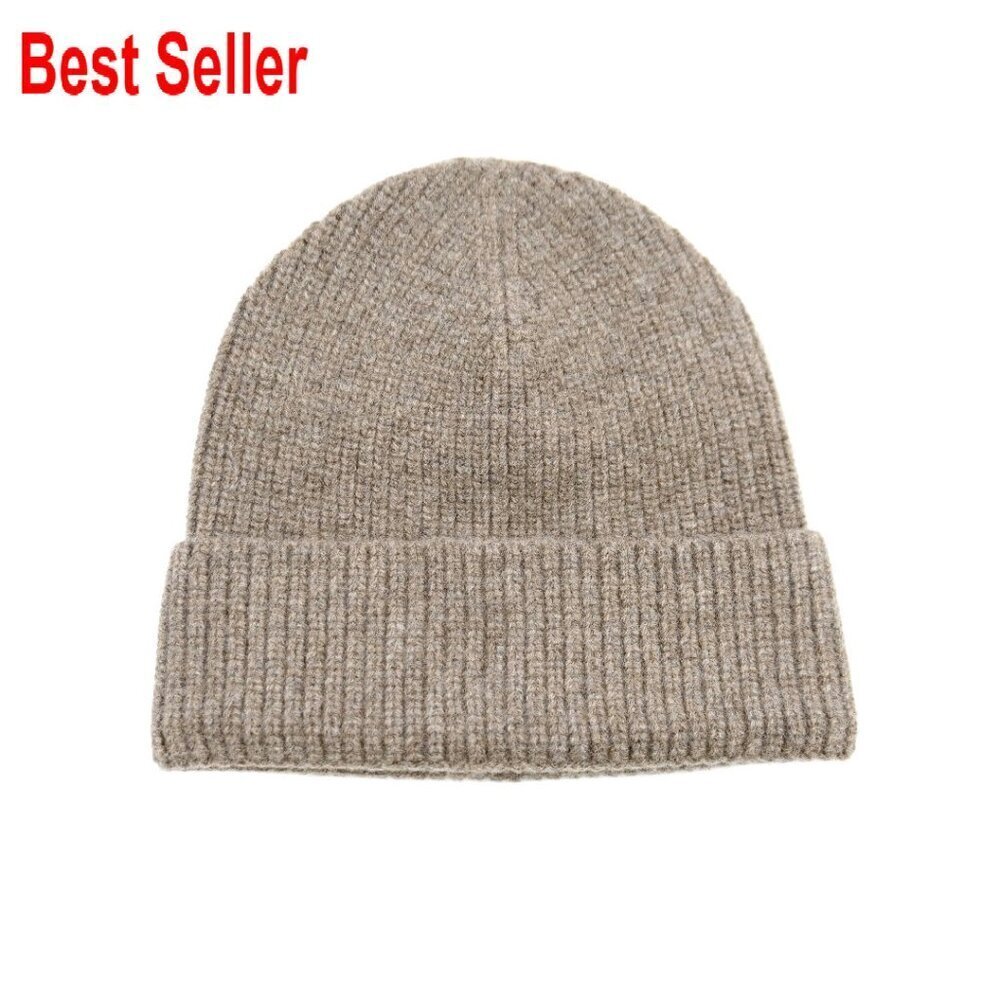 Merino Wool Ribbed Knit Beanie Cap Unisex Winter Hat Classic Warm